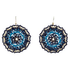 Dreamer Blue and Navy Hand-Beaded Mandala Drop Earrings