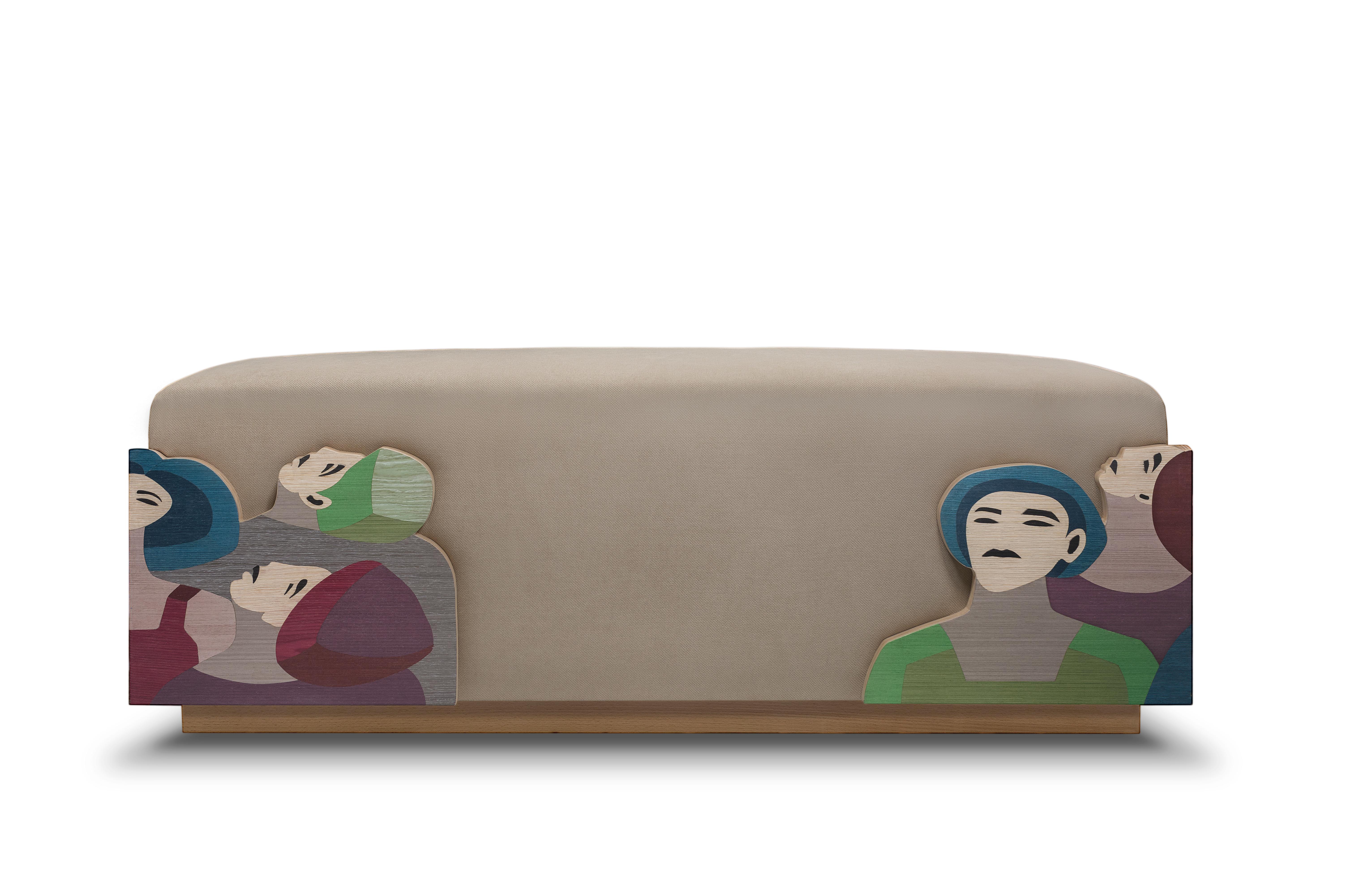 Bois DREAMERS- Banc en placage multicolore en vente