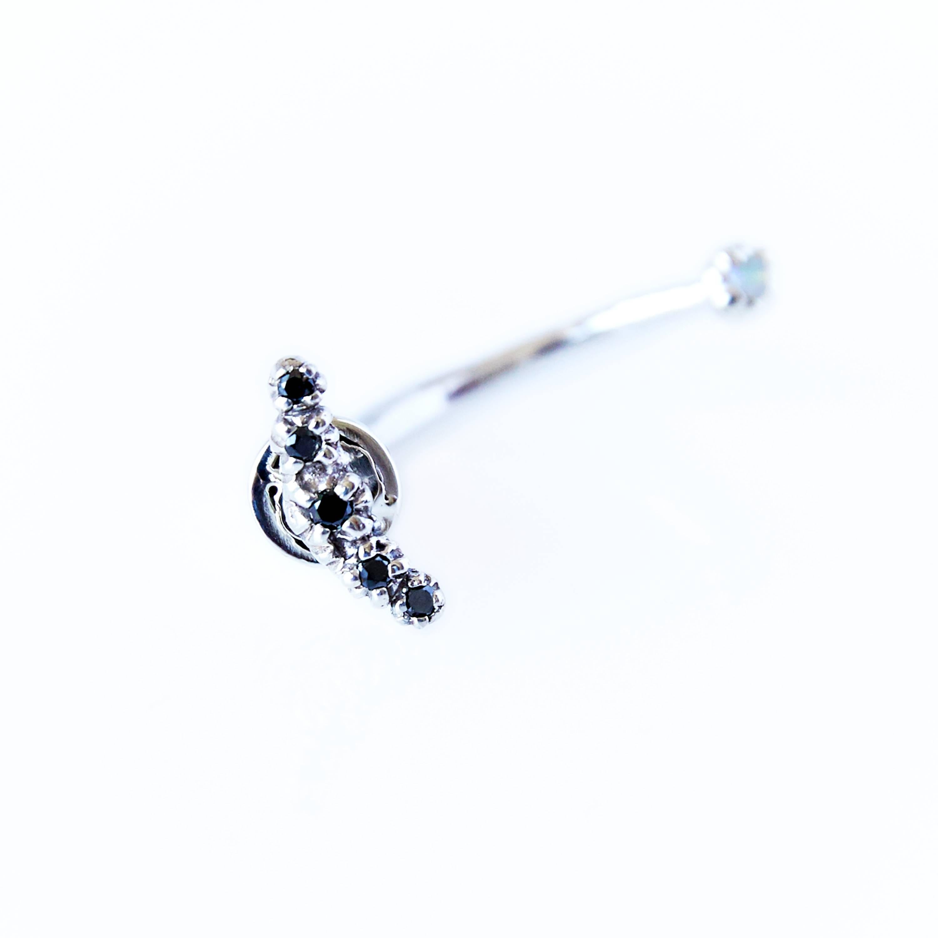 Boucle d'oreille Opale Diamant Noir Argent Lune J Dauphin
