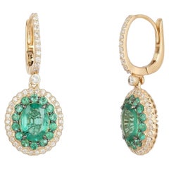 2.45ct Emerald & Diamond 14K Yellow Gold Drop Earrings