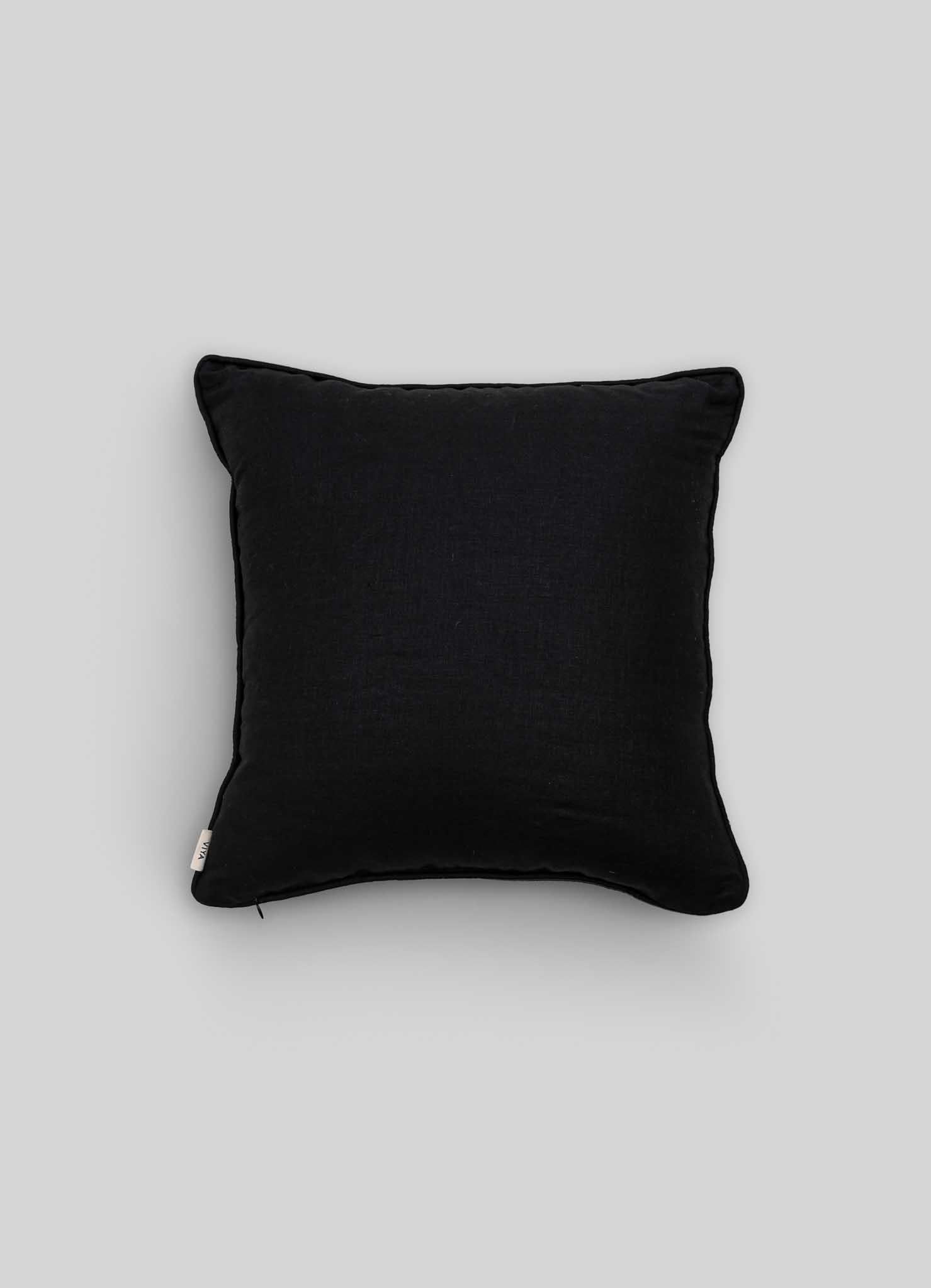 Hand-Woven Dreamscape Black Embroidered Linen Cushion, Viya By Vikram Goyal For Sale