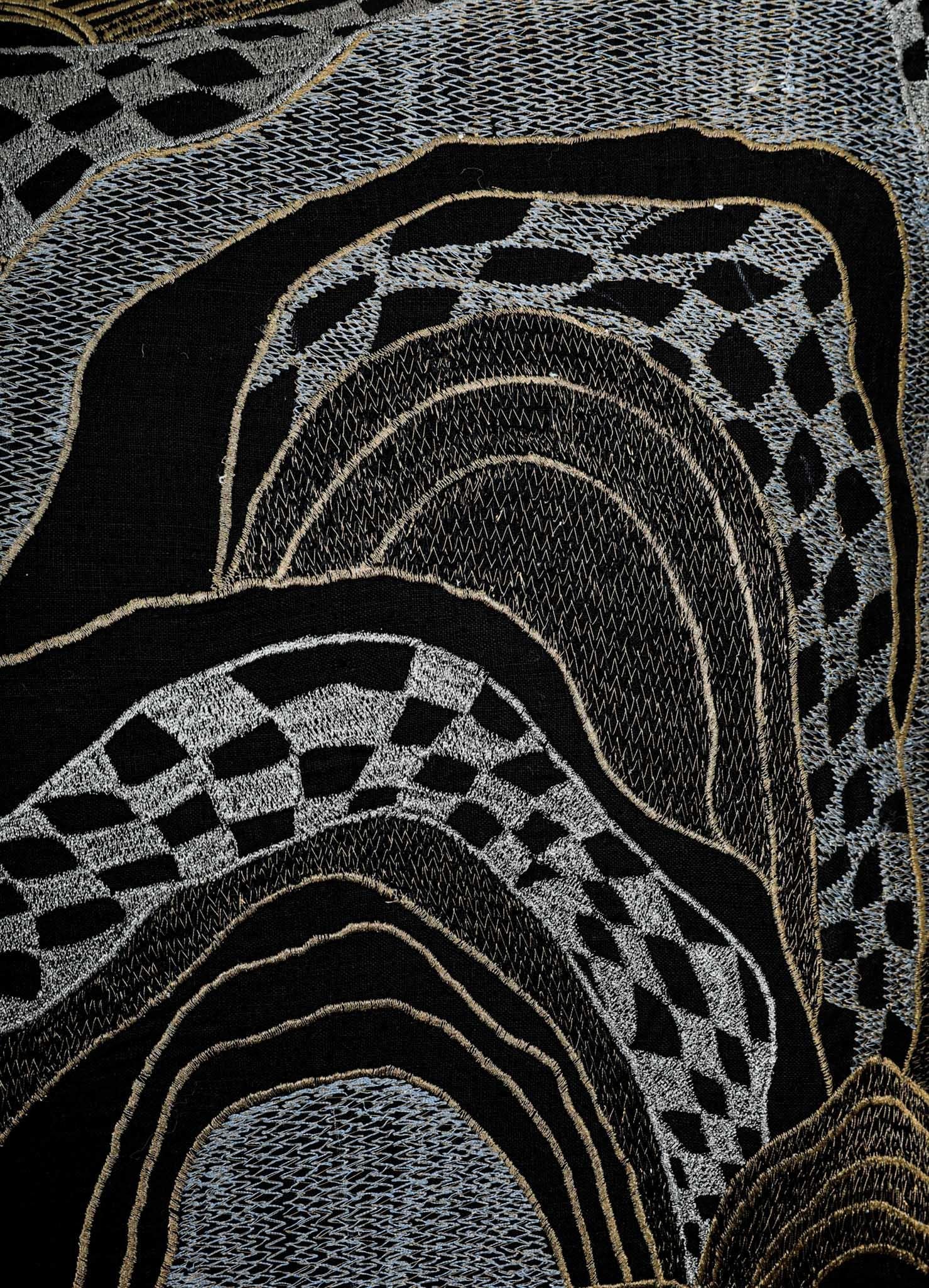 Dreamscape Black Embroidered Linen Cushion, Viya By Vikram Goyal In New Condition For Sale In Noida, DL