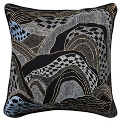 Dreamscape Black Embroidered Linen Cushion, Viya By Vikram Goyal