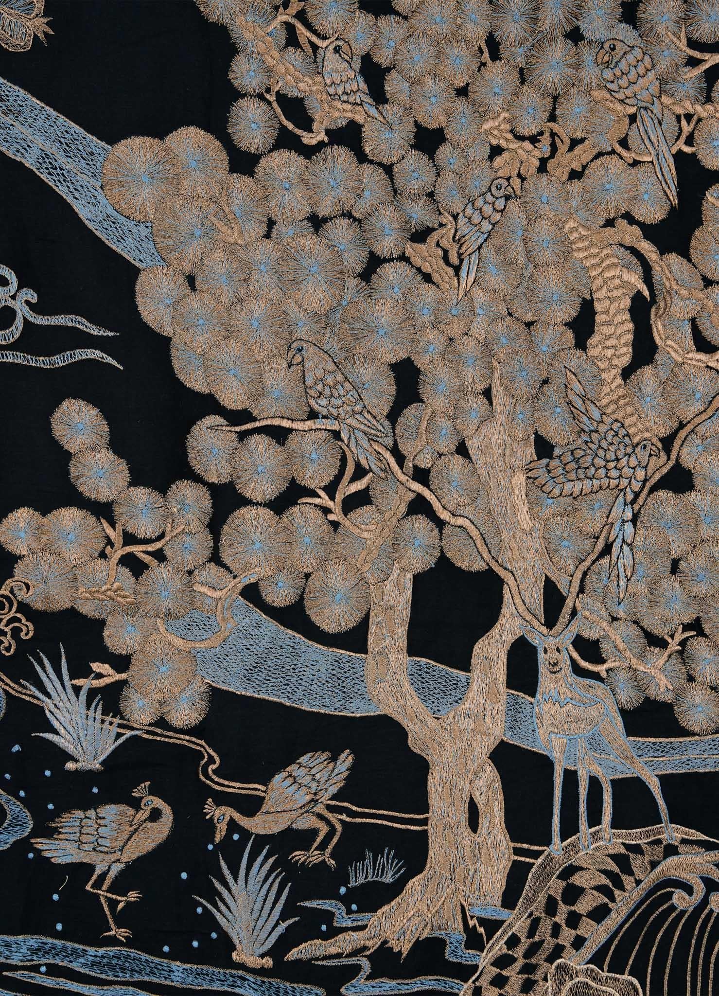 Dreamscape Black & Gold Embroidered Bedcover in Linen, Viya by Vikram Goyal For Sale 2