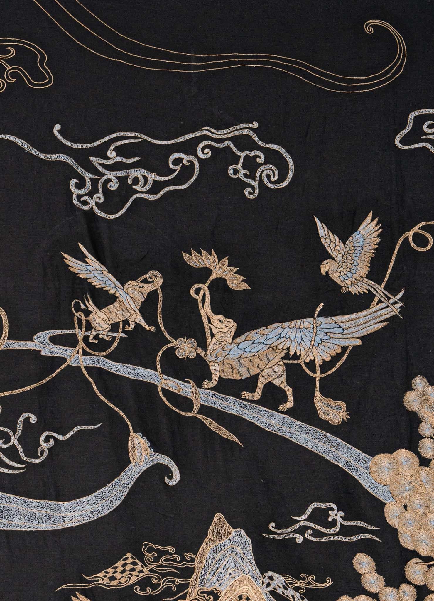 Dreamscape Black & Gold Embroidered Bedcover in Linen, Viya by Vikram Goyal For Sale 3