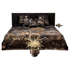 Dreamscape Black & Gold Embroidered Bedcover in Linen, Viya by Vikram Goyal