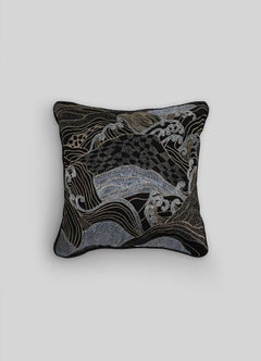 Dreamscape Black & Gold Embroidered Linen Cushion, Viya By Vikram Goyal