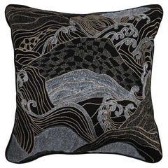 Dreamscape Black & Gold Embroidered Linen Cushion, Viya By Vikram Goyal