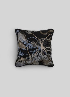 Dreamscape Blackbuck Black & Gold Embroidered Linen Cushion Small