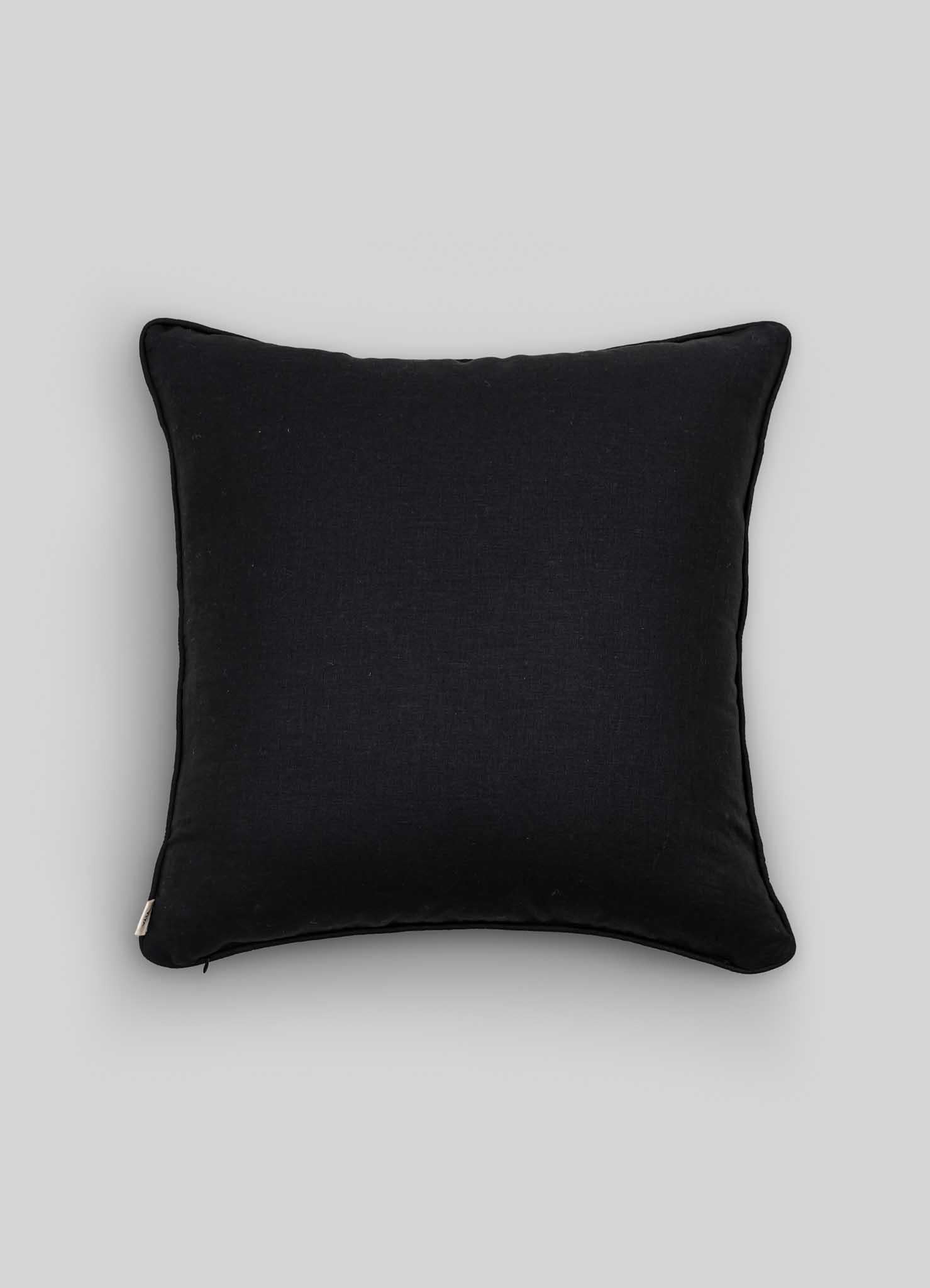 Hand-Woven Dreamscape Blackbuck Black & Gold Embroidered Linen Cushion, Viya By Vikram Goya For Sale