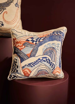 Cuscino ricamato blu Dreamscape Small, Viya By Vikram Goyal