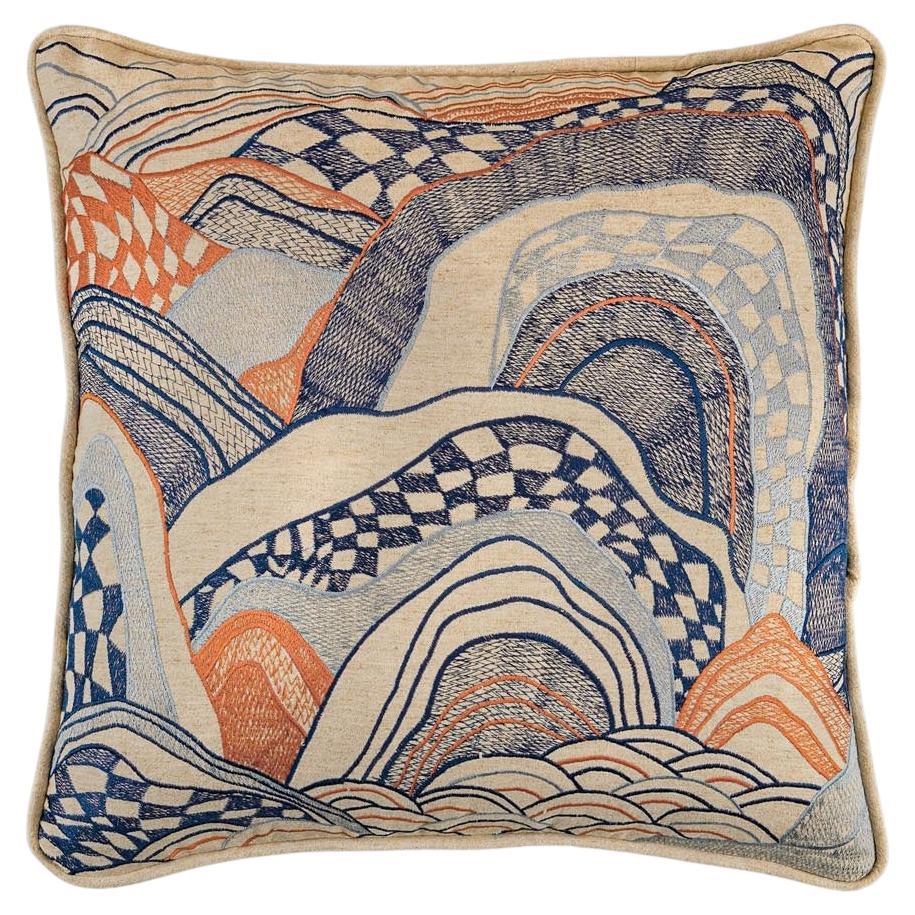 Dreamscape Blue Embroidered Cushion Small, Viya By Vikram Goyal