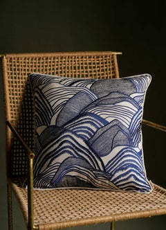 Dreamscape Blue Embroidered Mounds Cushion Cover Small