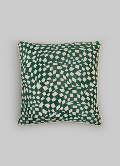 Dreamscape Green Embroidered Checks Cushion Cover Small