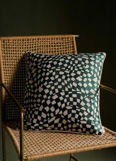 Dreamscape Green Embroidered Checks Cushion Cover Small