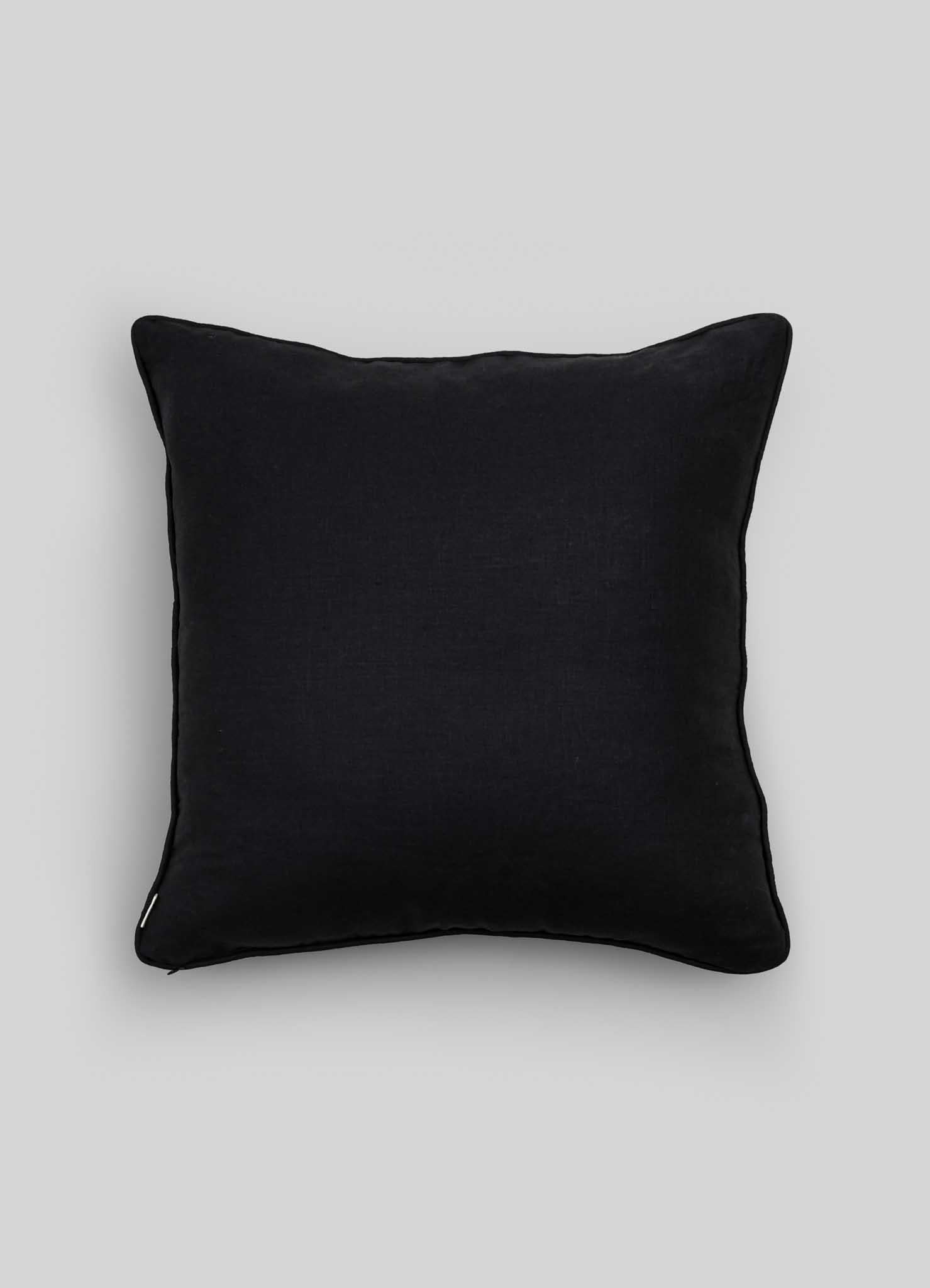 Hand-Woven Dreamscape Leophant Black & Gold Embroidered Linen Cushion, Viya By Vikram Goyal For Sale