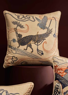 Cuscino ricamato Dreamscape Leophant Multicolore Grande, Viya Di Vikram Goyal