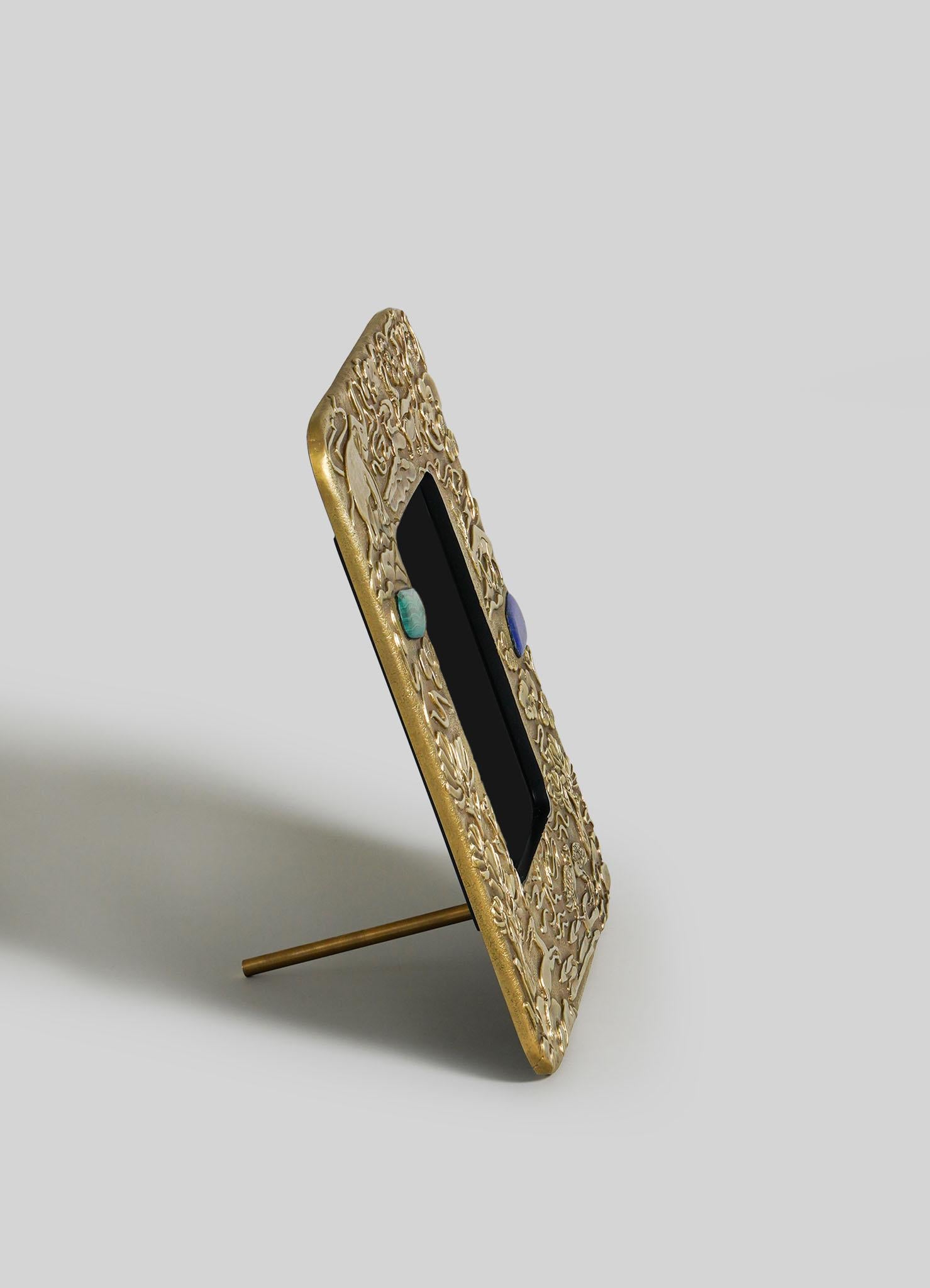 Cast Dreamscape Photo Frame in Brass with Semi Precious Stone, by Vikram Goyal For Sale