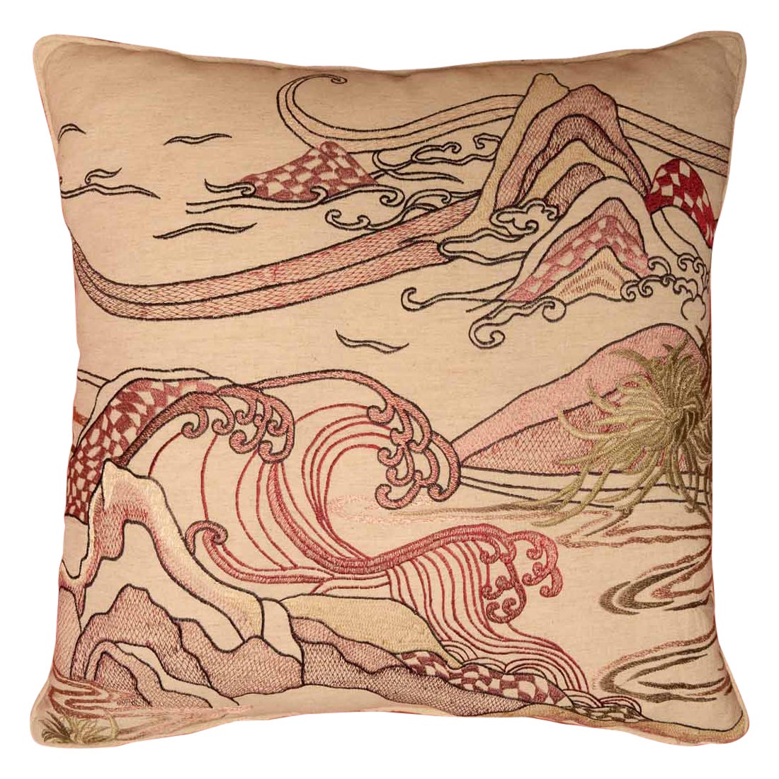 Cuscino ricamato rosso Dreamscape A Large, Viya By Vikram Goyal