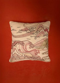 Dreamscape Red Embroidered Cushion A Large, Viya By Vikram Goyal