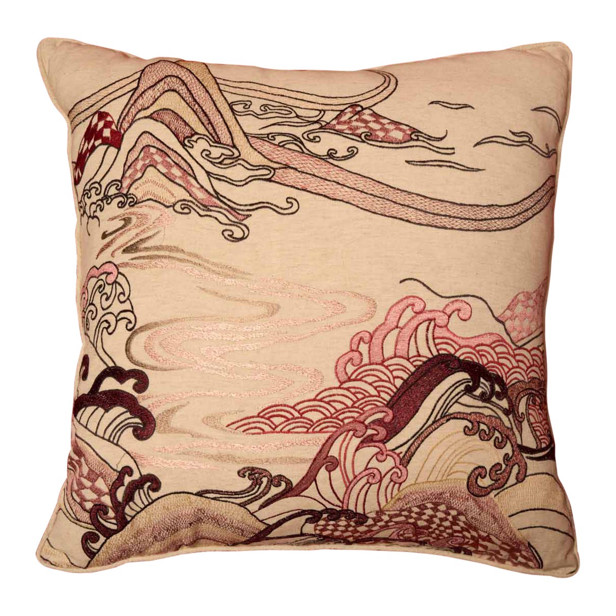 Cuscino ricamato rosso Dreamscape B Large, Viya By Vikram Goyal in vendita
