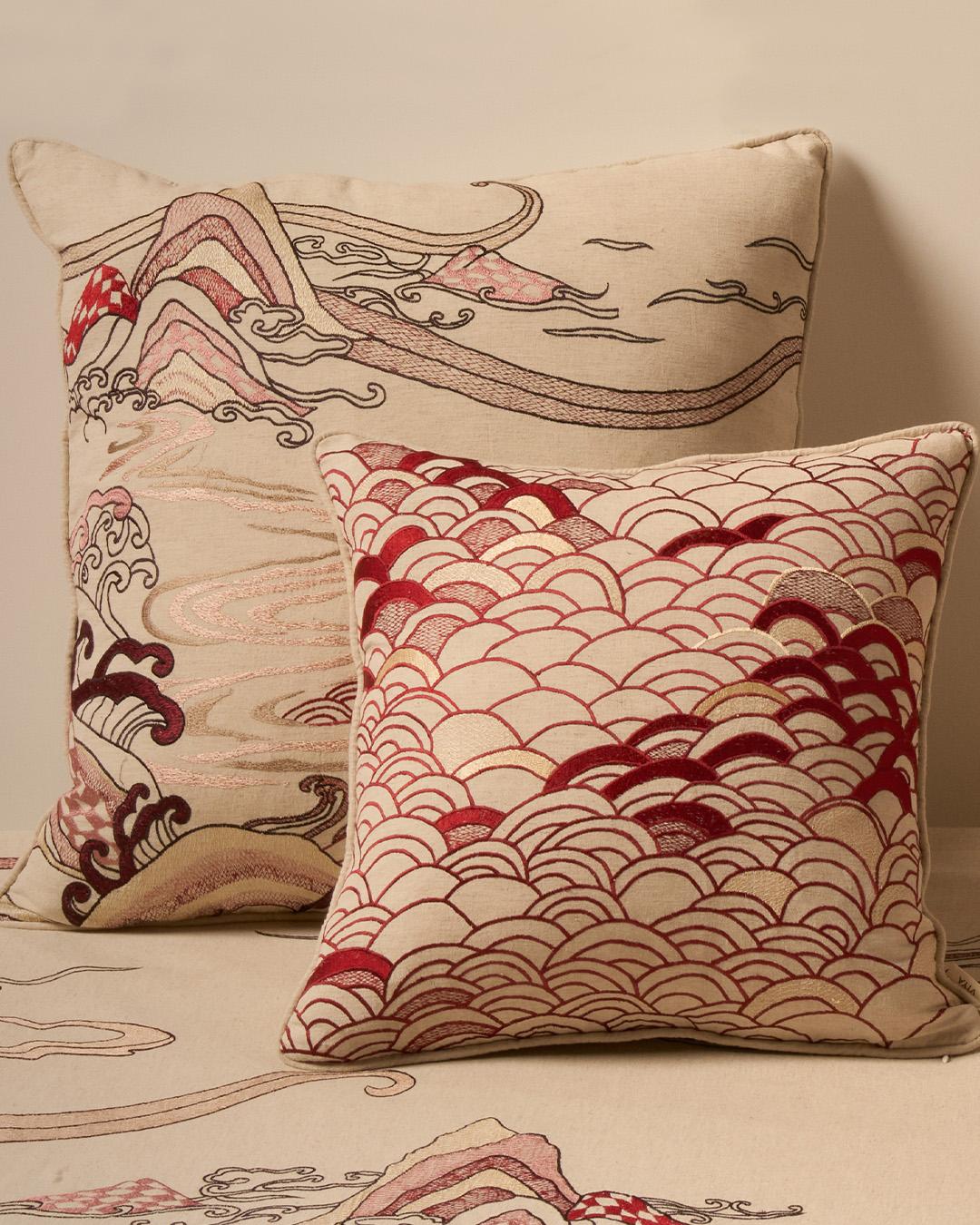 XXI secolo e contemporaneo Cuscino ricamato rosso Dreamscape B Small, Viya By Vikram Goyal in vendita