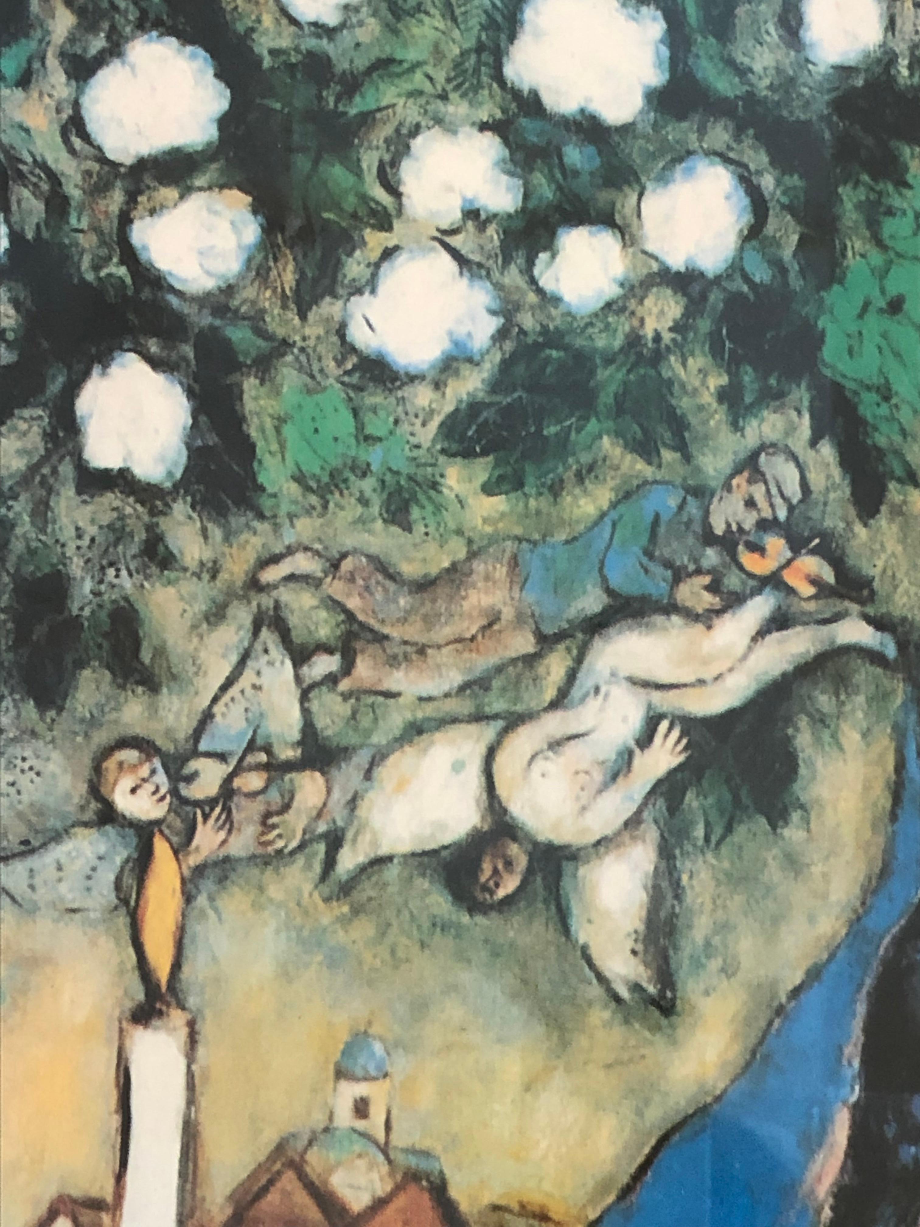 Lithographie de Chagall « The Three Candles » (les trois bougies) représentant une peinture célèbre de Chagall Bon état à Hopewell, NJ