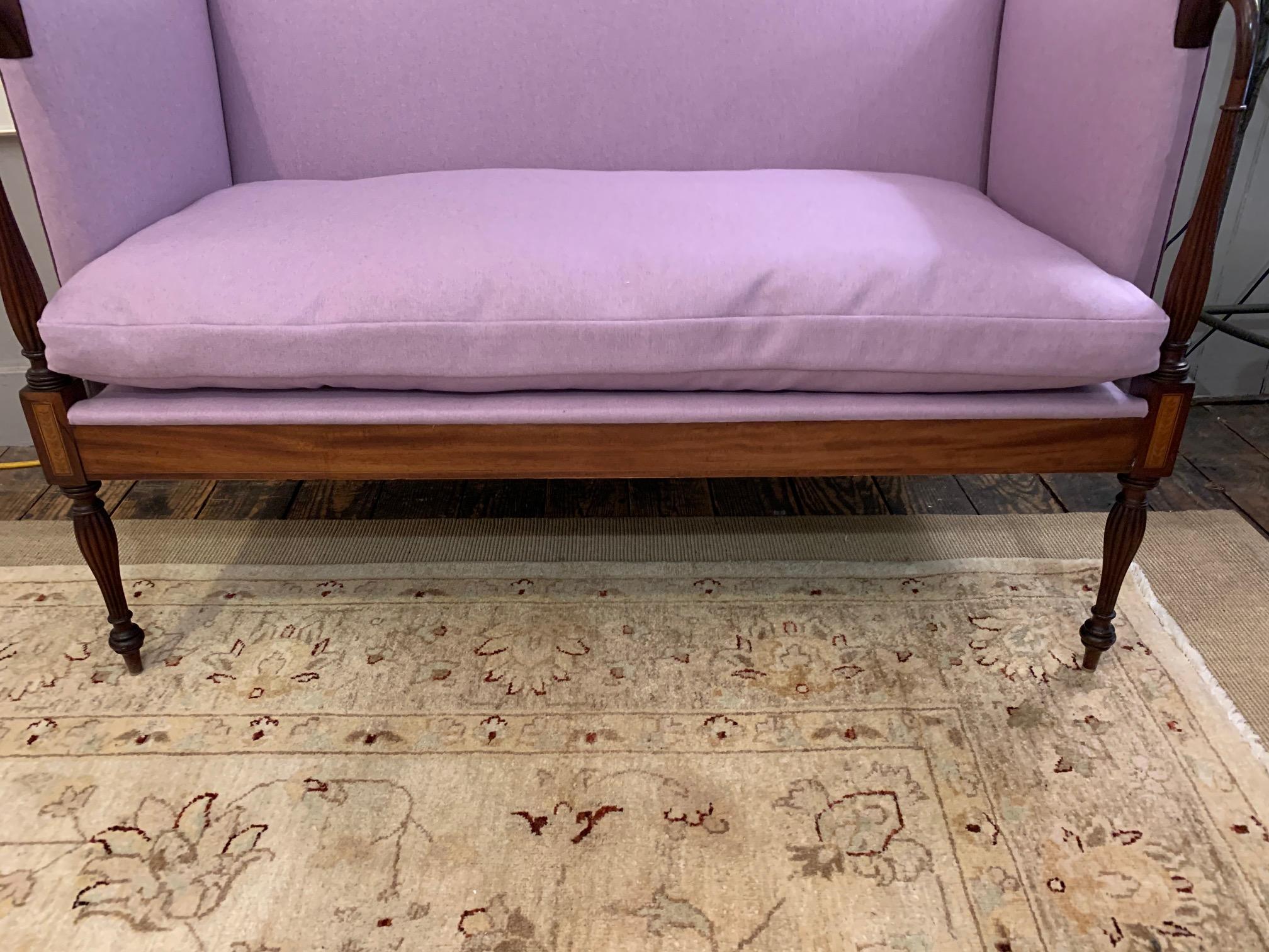 Early 20th Century Dreamy Federal Style Mahogany and Lavender Antique Settee Loveseat