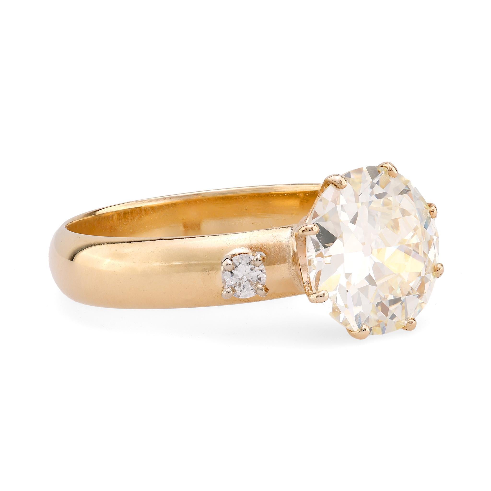 Modern Dreamy GIA 3.30 carat old European cut diamond 14k yellow gold engagement ring