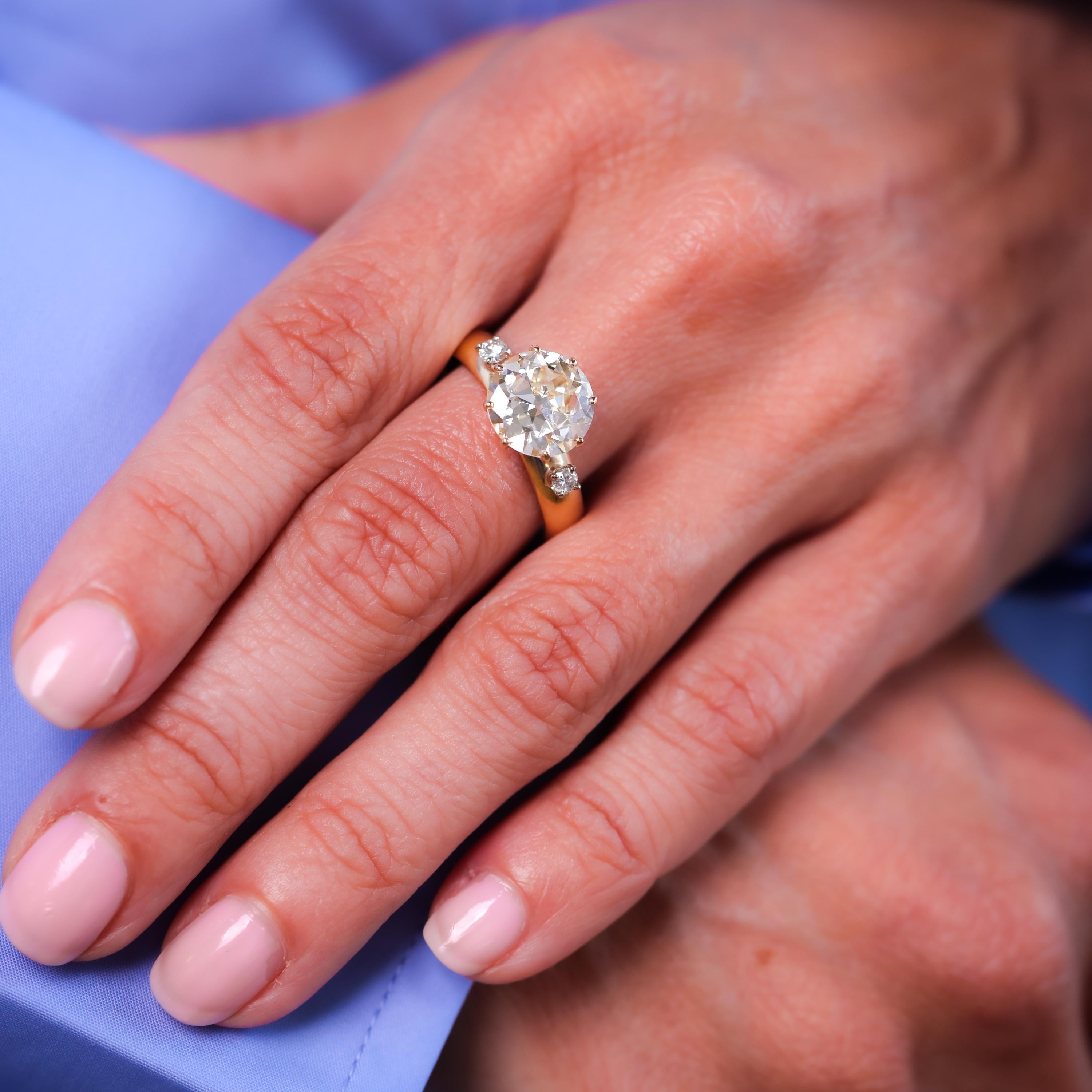 Old European Cut Dreamy GIA 3.30 carat old European cut diamond 14k yellow gold engagement ring