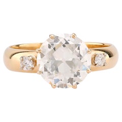Sognante anello di fidanzamento in oro giallo 14k GIA da 3,30 carati con diamante vecchio taglio europeo