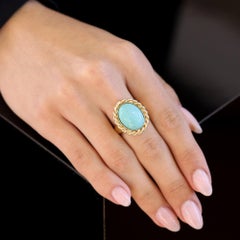 Dreamy Mid Century 14k Yellow Gold Turquoise Ring, 9.65ct Robin's Egg Blue