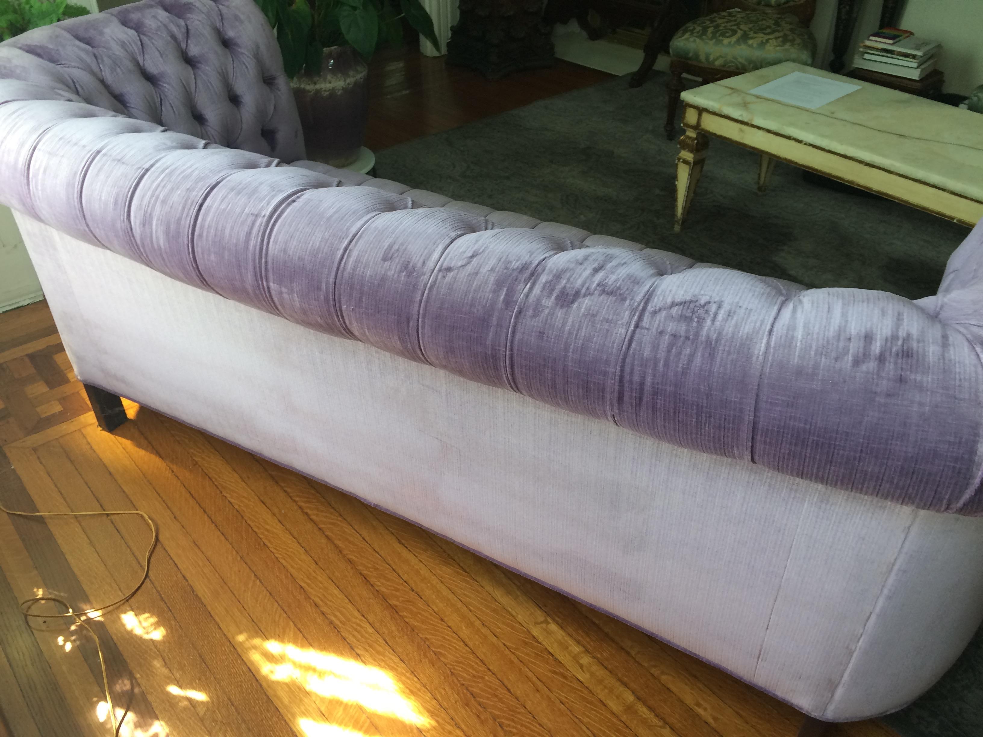 Dreamy Soft Lavender Tufted Velvet Chesterfield Sofa In Excellent Condition In Hopewell, NJ
