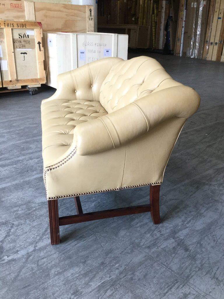 Dreamy Vintage Cream Leather Chippendale Style Settee Loveseat In Good Condition In Hopewell, NJ