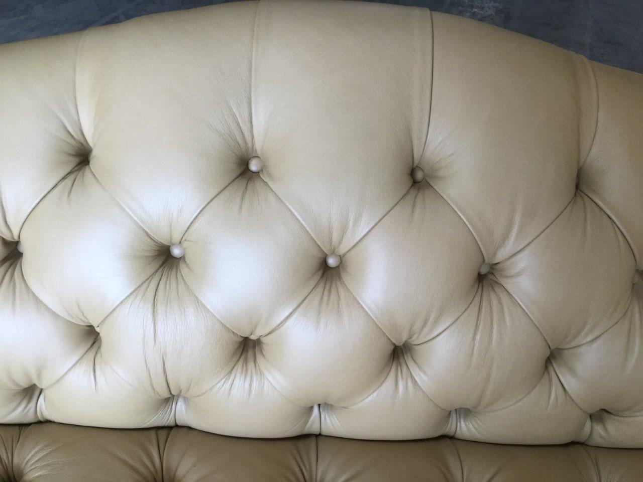 Dreamy Vintage Cream Leather Chippendale Style Settee Loveseat 1