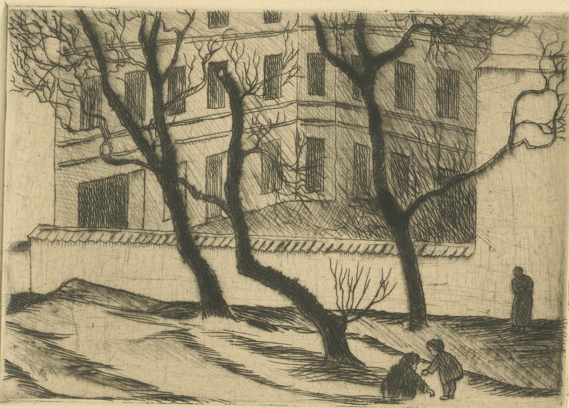 German Drei Bäume (Three Trees) – Early 20th-Century Etching, Artist Unknown, ca.1920 For Sale