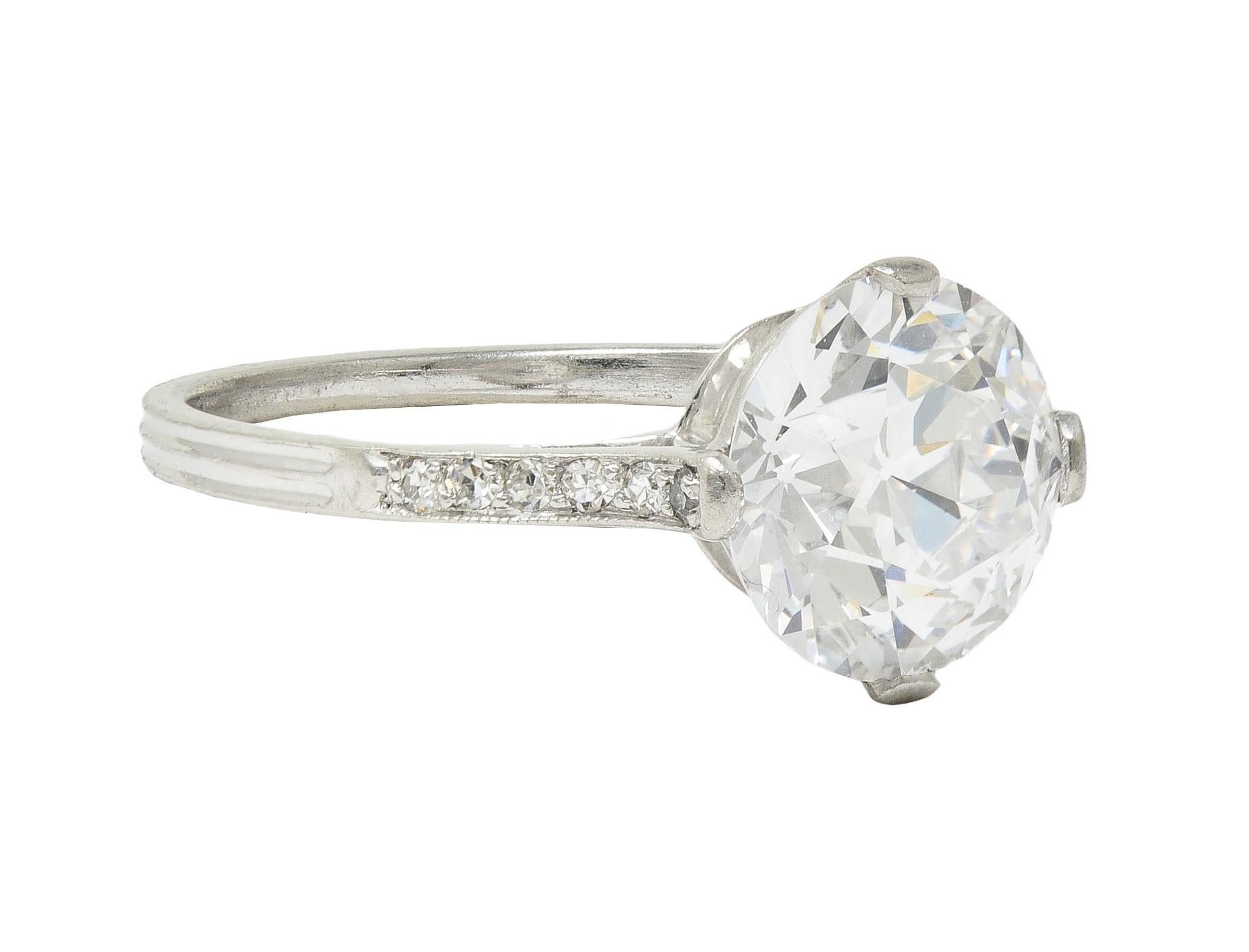 Old European Cut Dreicer Art Deco 2.55 CTW European Diamond Platinum Vintage Engagement Ring GIA For Sale