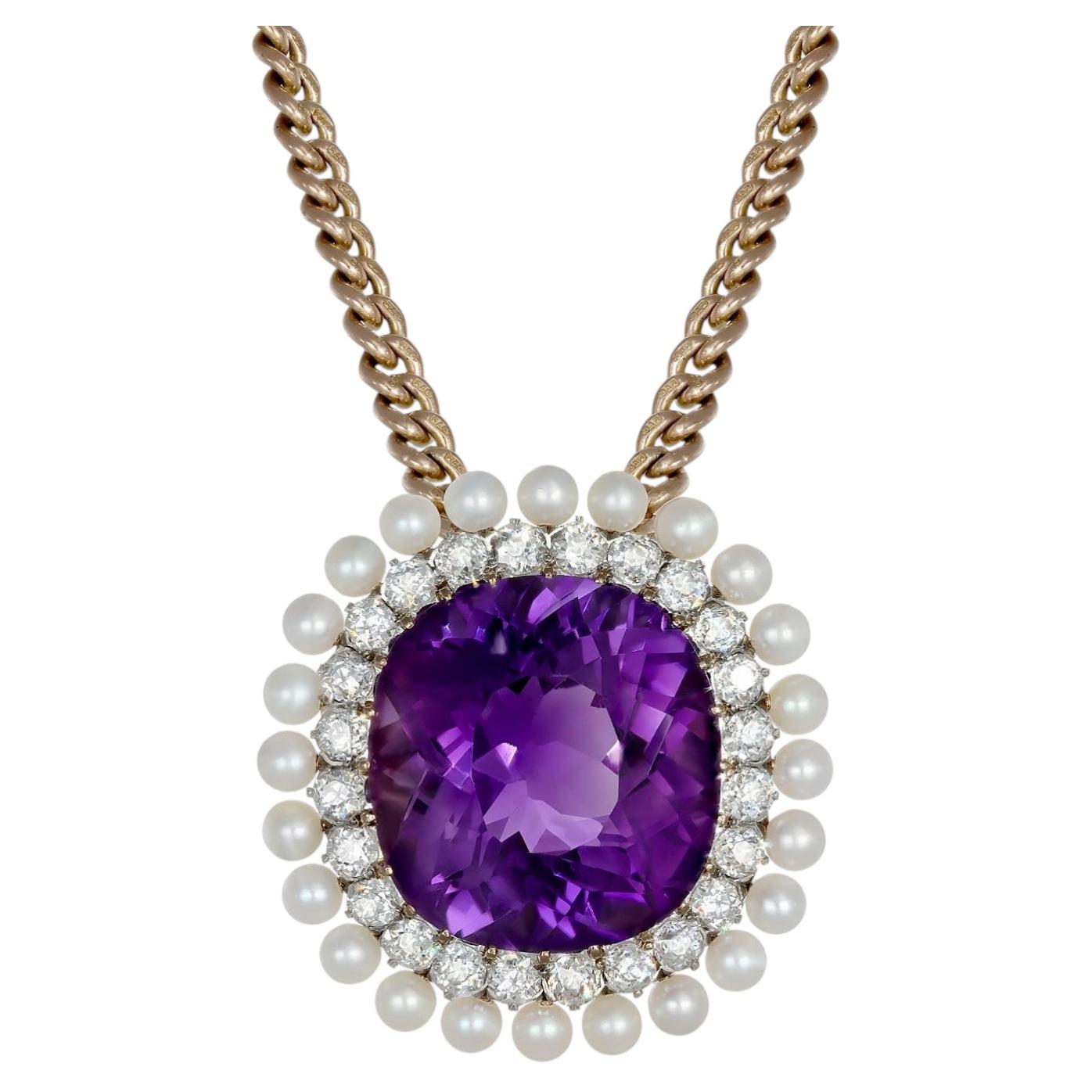 Dreicer & Co. amethyst, pearl and diamond pendant/brooch, American, circa 1900.