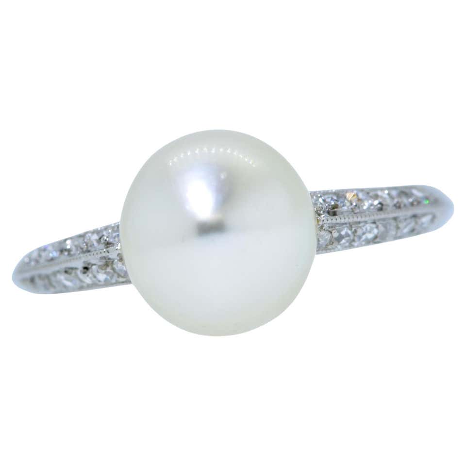 Antique Diamond Conch Pearl Ring at 1stDibs