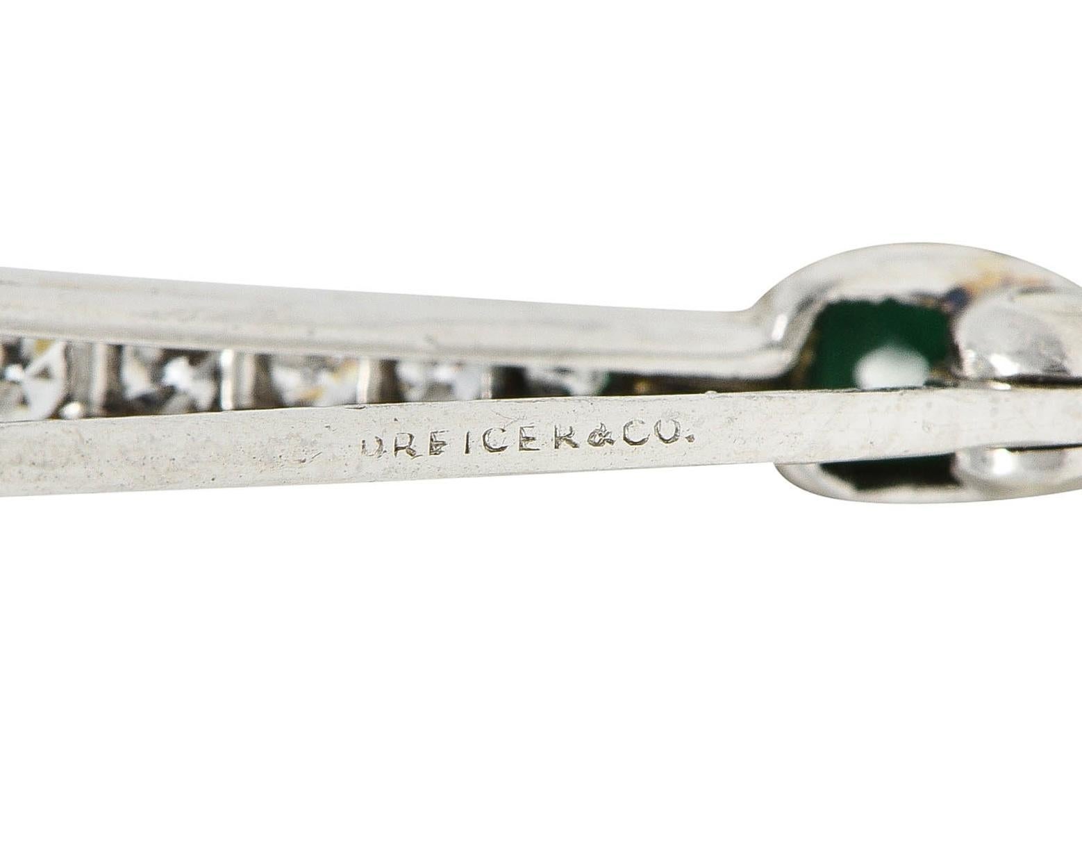 Dreicer & Co. Art Deco 1.49 CTW Emerald Diamond Platinum Antique Bar Brooch 2