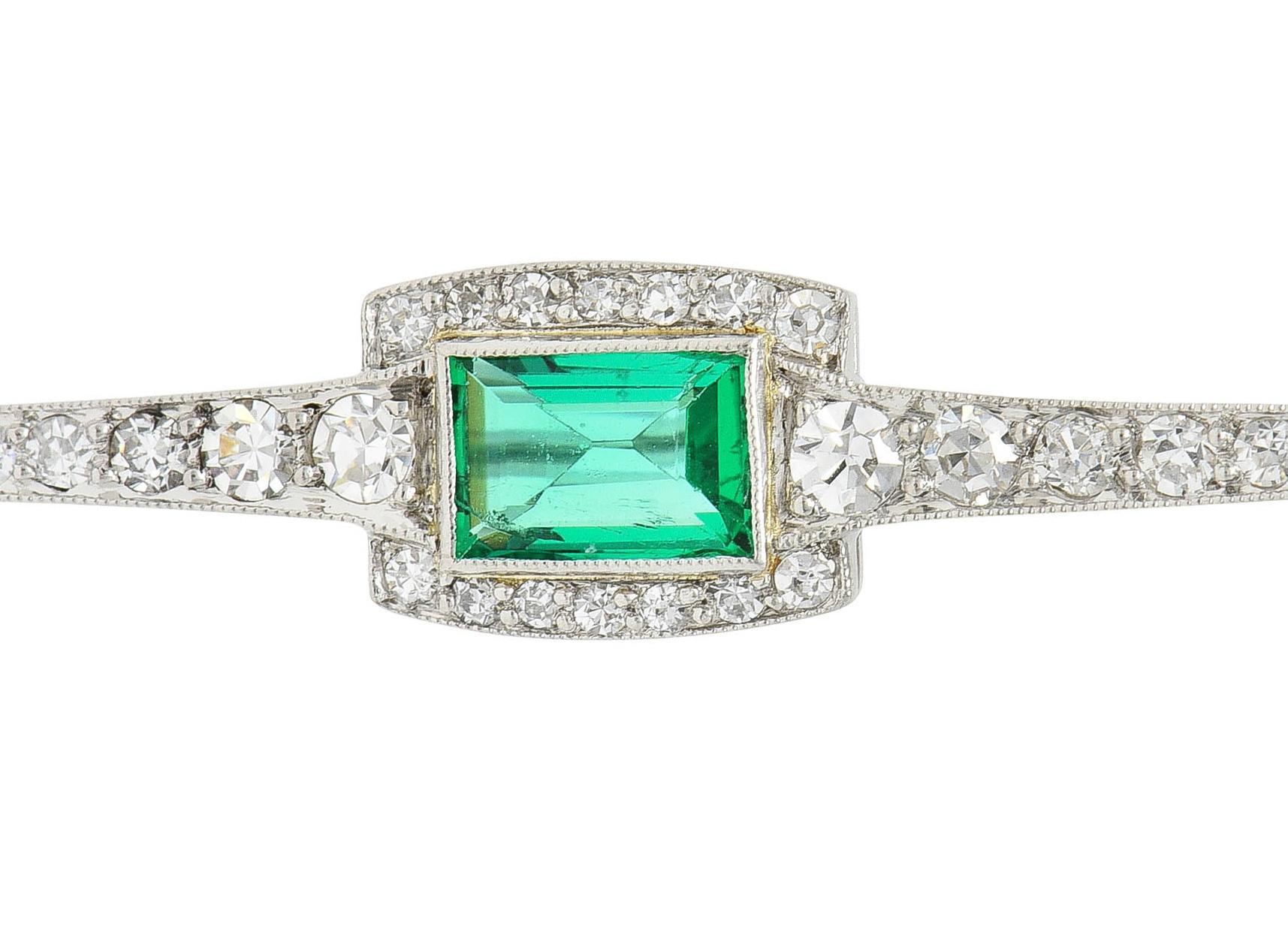 Dreicer & Co. Art Deco 1.49 CTW Emerald Diamond Platinum Antique Bar Brooch 4