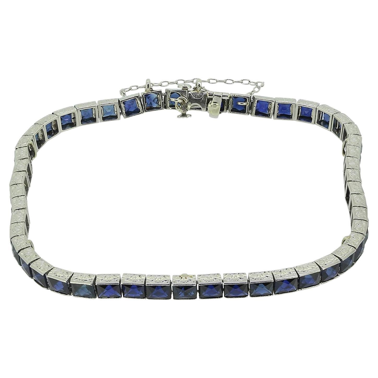 Dreicer & Co. Bracciale Art Line con zaffiro taglio francese in stile Déco in vendita