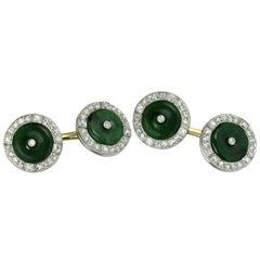 Dreicer & Co. Art Deco Natural Jade Diamond Platinum Gold Cufflinks