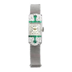 Dreicer & Co Art Deco Period Full Platinum Ladies Watch with Emeralds & Diamonds
