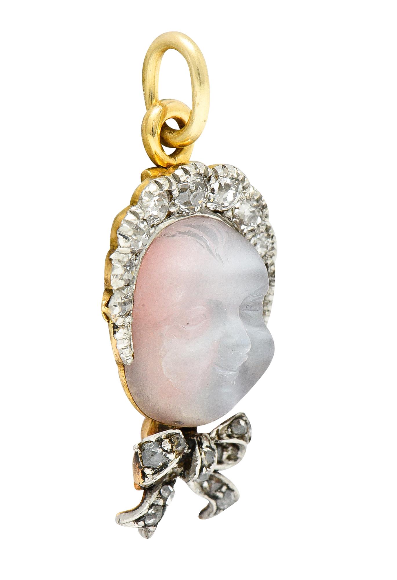 Dreicer & Co. Edwardian Diamond Carved Moonstone Platinum-Topped Baby Pendant In Excellent Condition In Philadelphia, PA