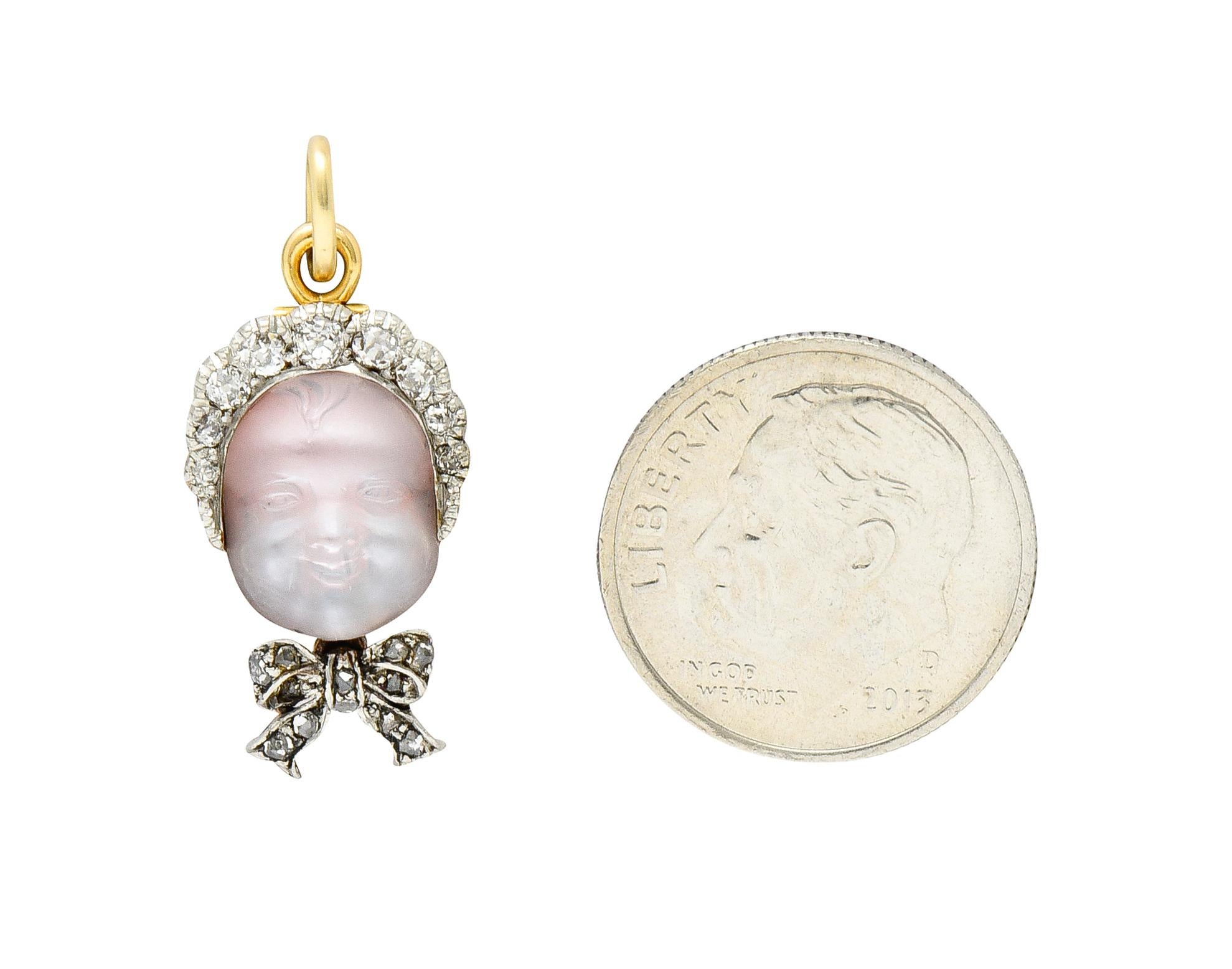 Dreicer & Co. Edwardian Diamond Carved Moonstone Platinum-Topped Baby Pendant 4