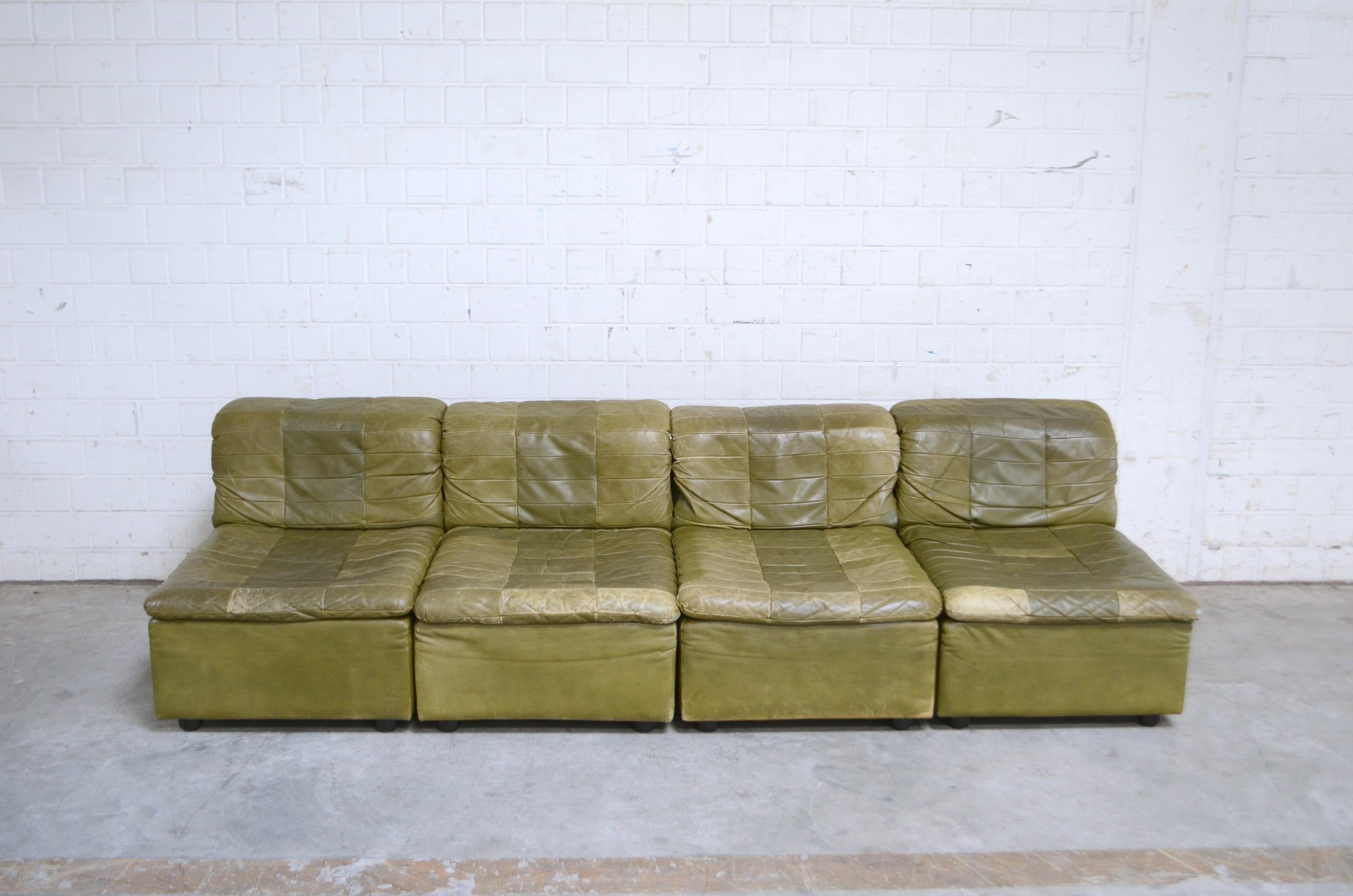 Dreipunkt International Leather Patchwork Sofa Module Olive Green 1
