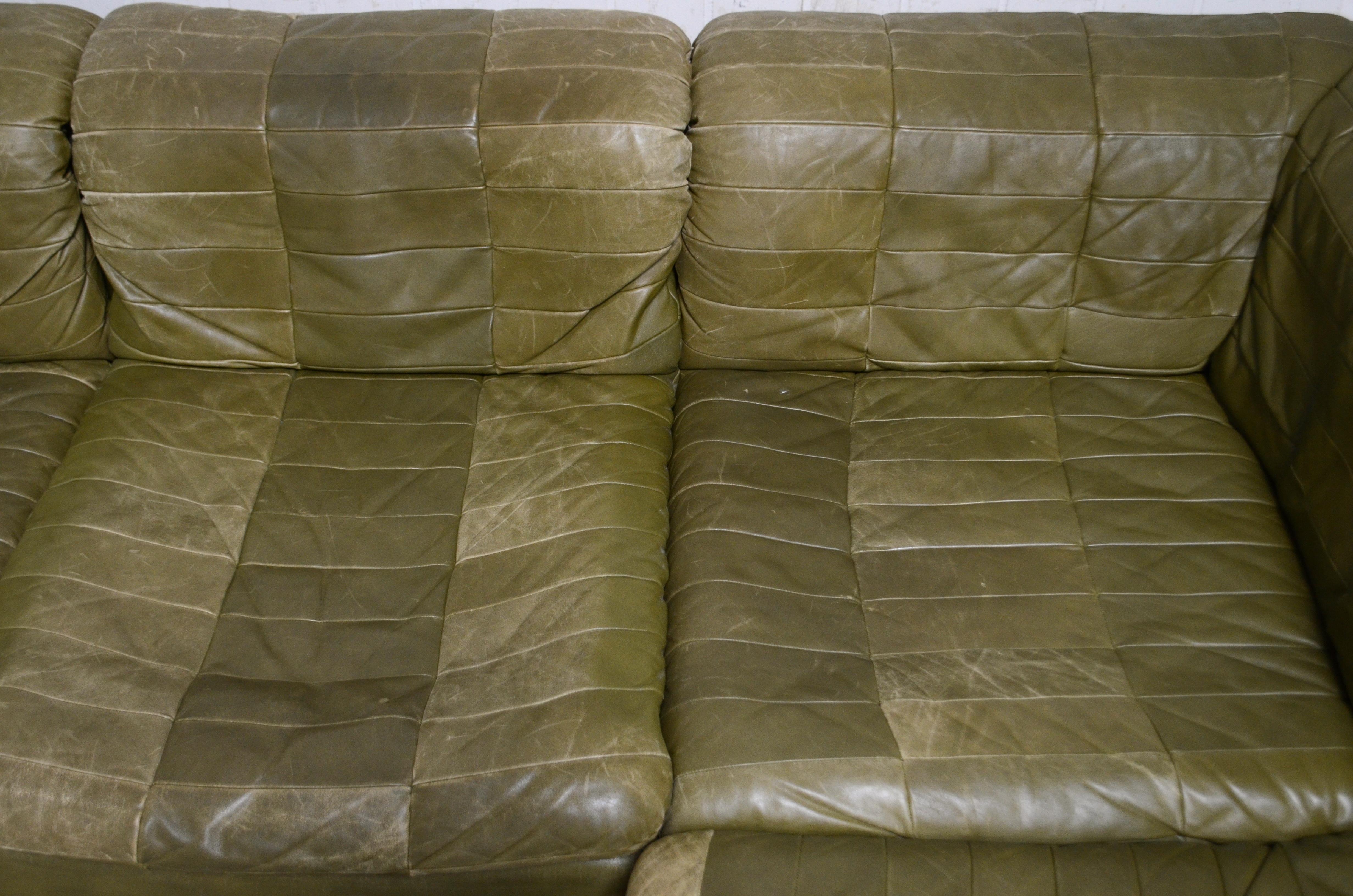 Dreipunkt International Leather Patchwork Sofa Module Olive Green 2