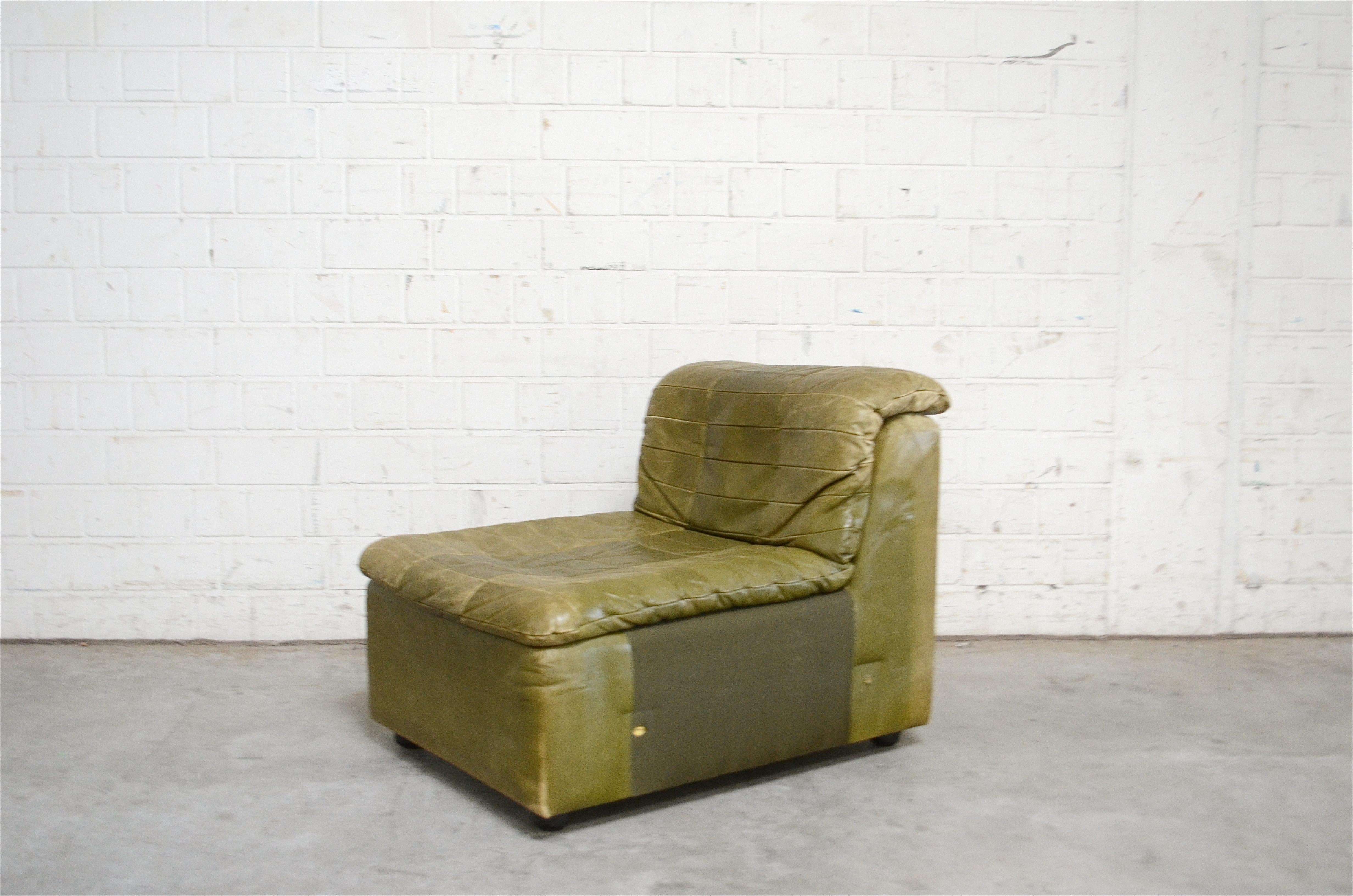 Dreipunkt International Leather Patchwork Sofa Module Olive Green 3