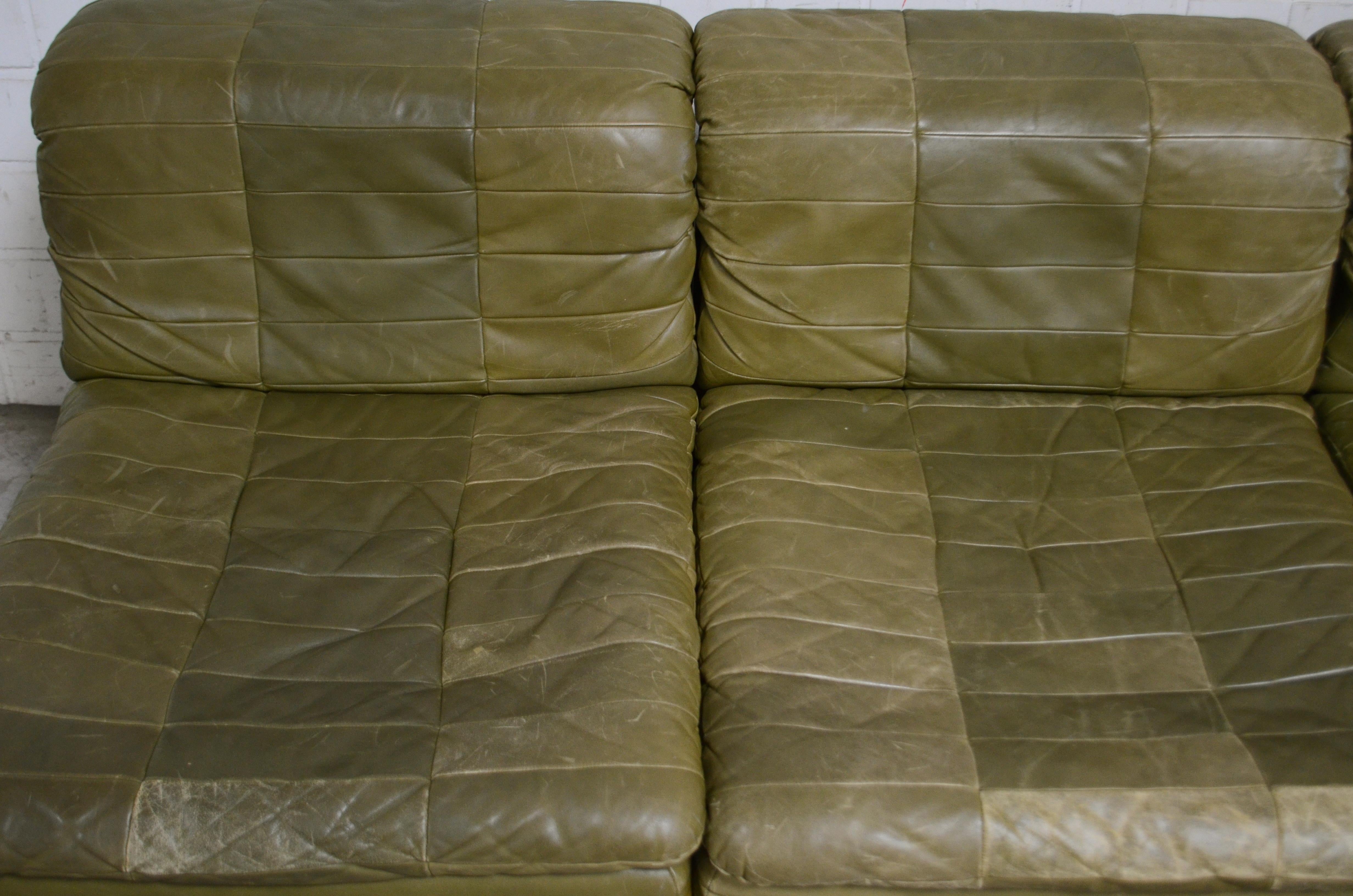 Dreipunkt International Leather Patchwork Sofa Module Olive Green 5